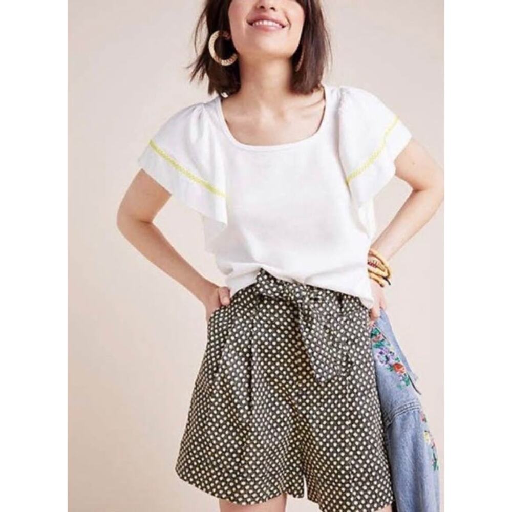 Anthropologie Maeve Women’s XS White Yellow Sherman Flutter Sleeve Top Blouse